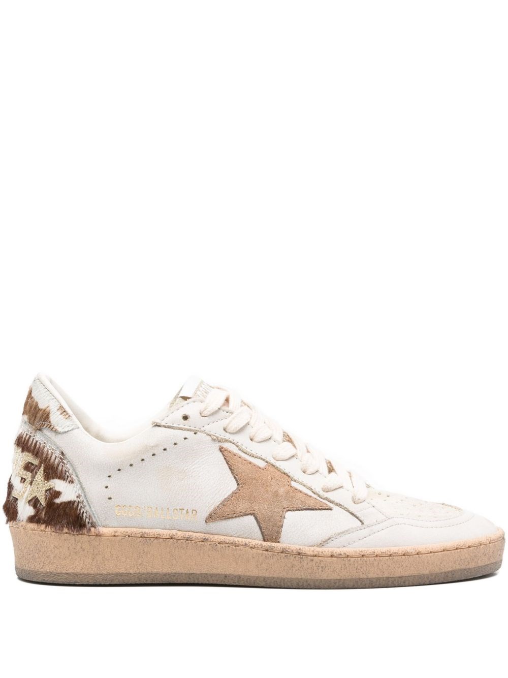 Golden Goose Ball Star Sneakers In Leather With Suede Star And Horsy Cow Printed Heel Tab In Brown