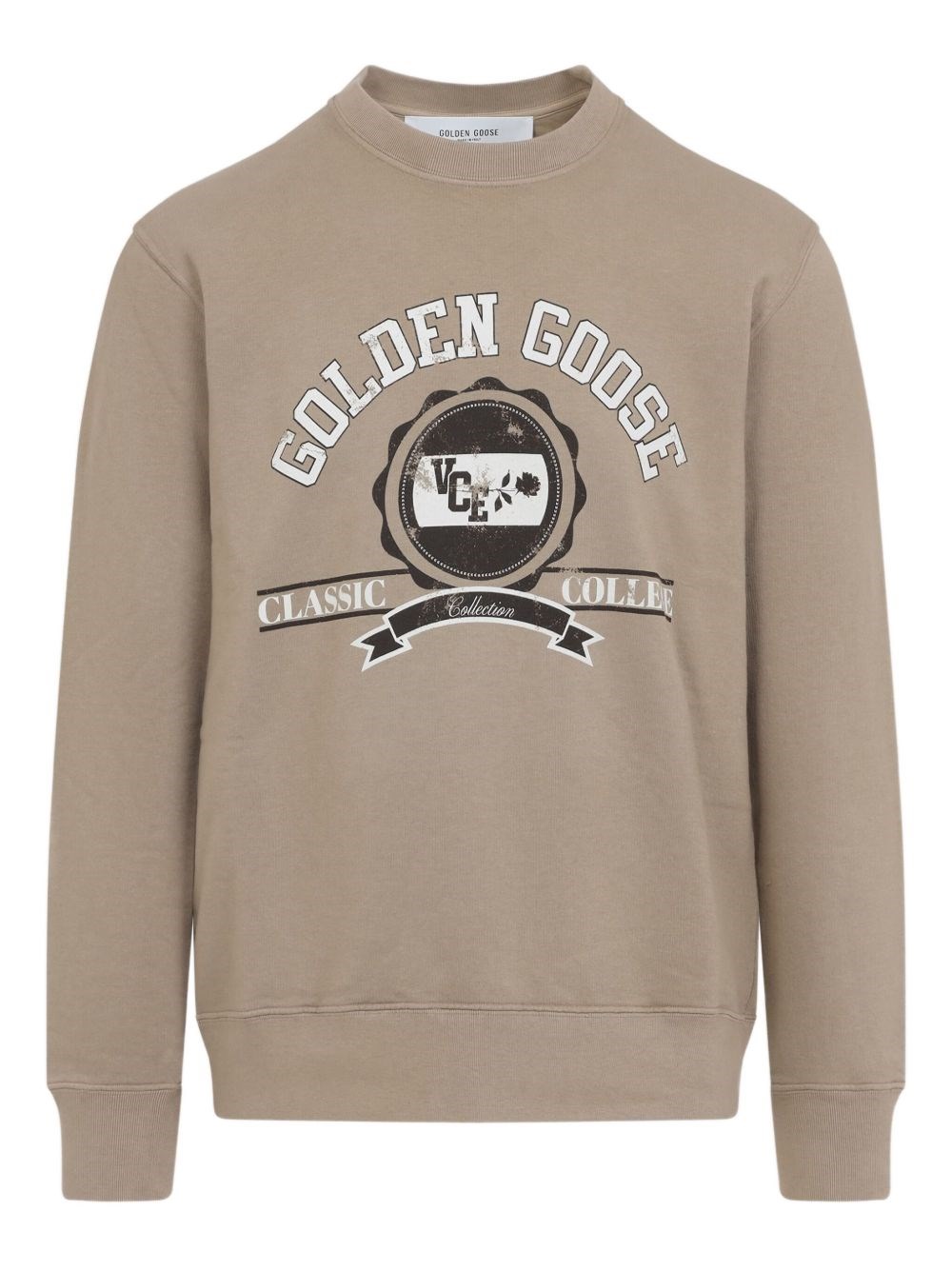 Golden Goose College Print Crewneck Cotton Sweatshirt In Neutral