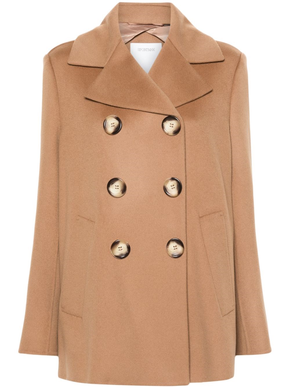 Sportmax Wool Double-breasted Coat With Structured Silhouette In Sand
