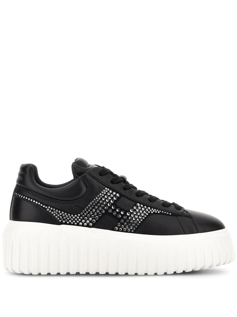 Hogan Leather Sneakers With Platform Sole And Embellished Stripes In Black