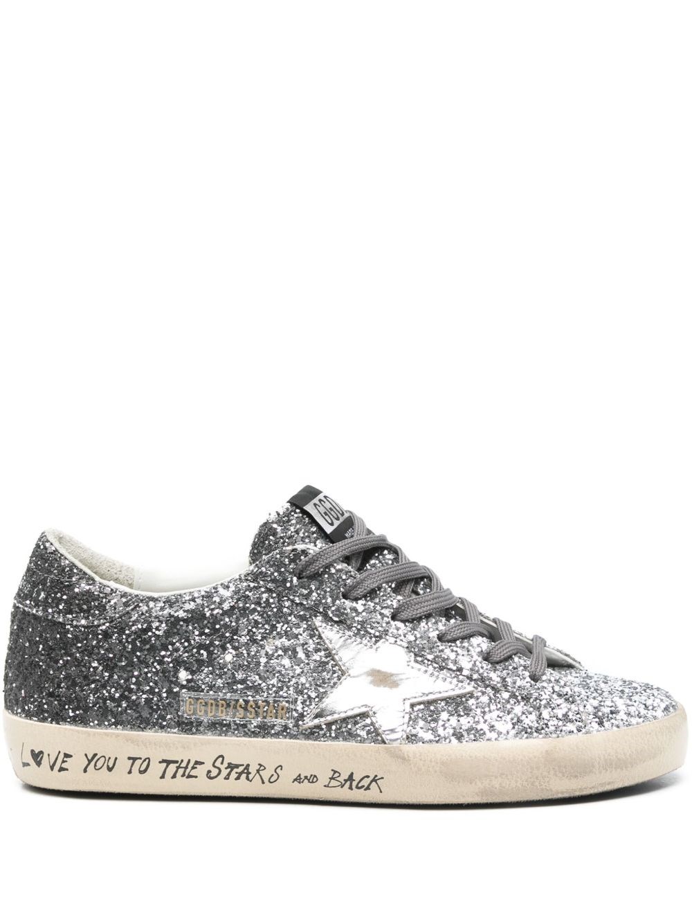 Golden Goose Silver And Black Leather Super Star Sneakers In Silver