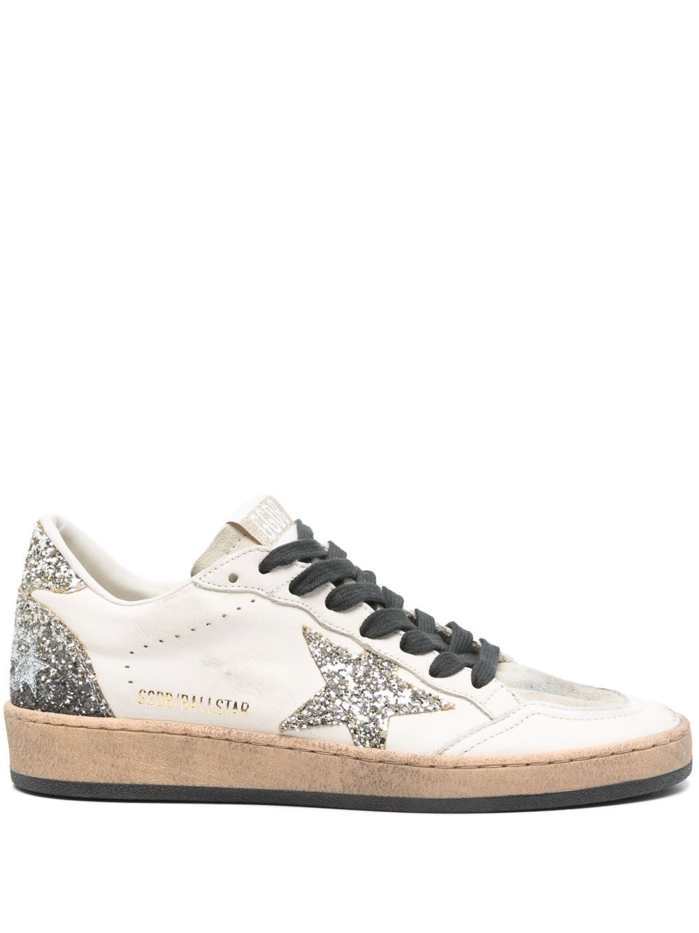 Golden Goose Silver/white Ballstar Sneaker With Glitter In White