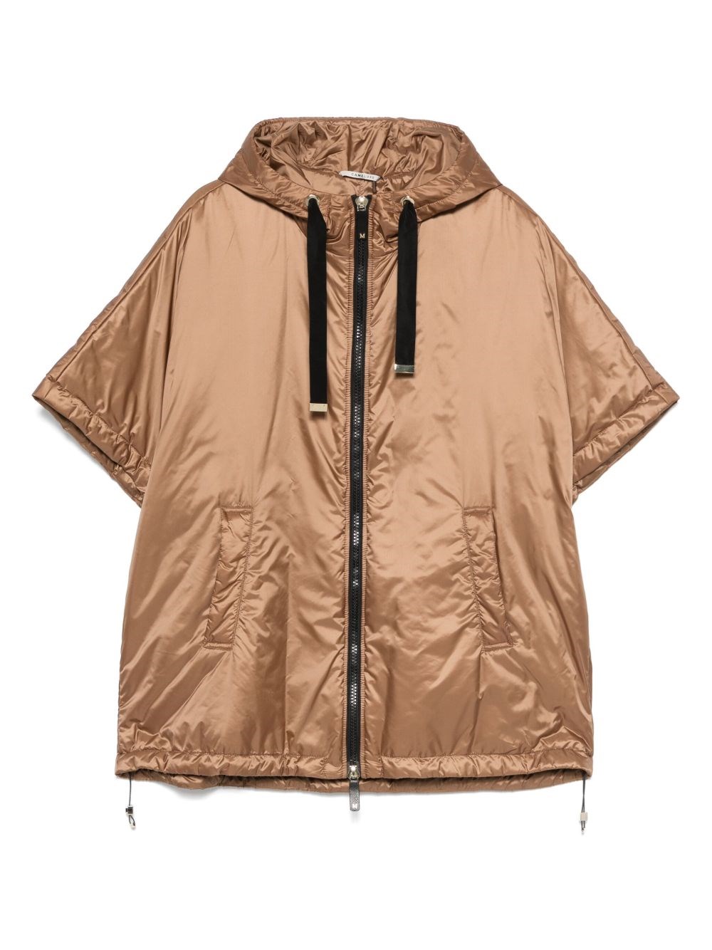 Max Mara The Cube Greenci Hooded Puffer Long Vest Cape In Brown