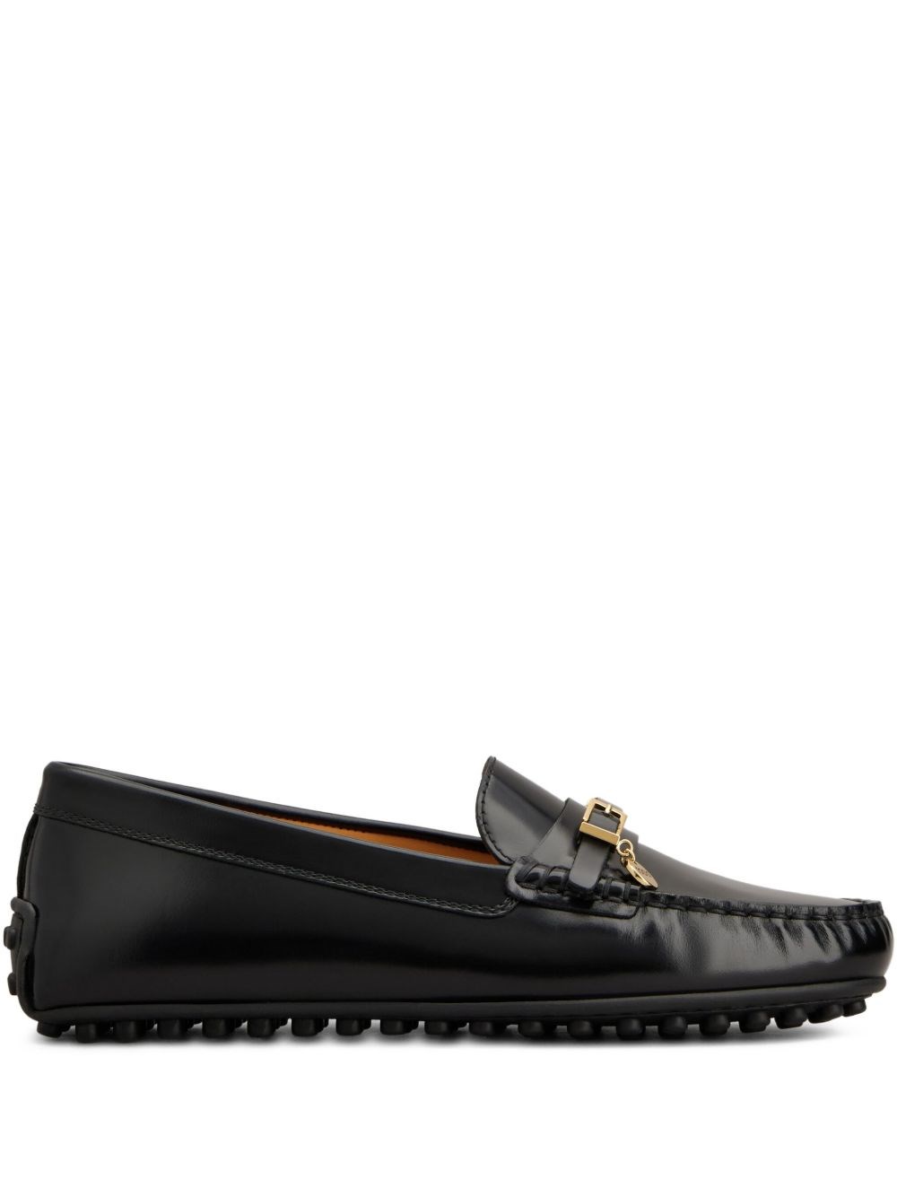 Tod's Urban Brushed Leather Loafers With Decorative Strap In Black