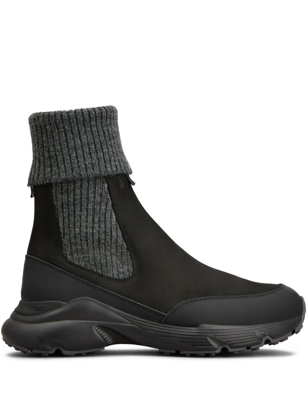 Tod's Leather Knitted Boots In Black
