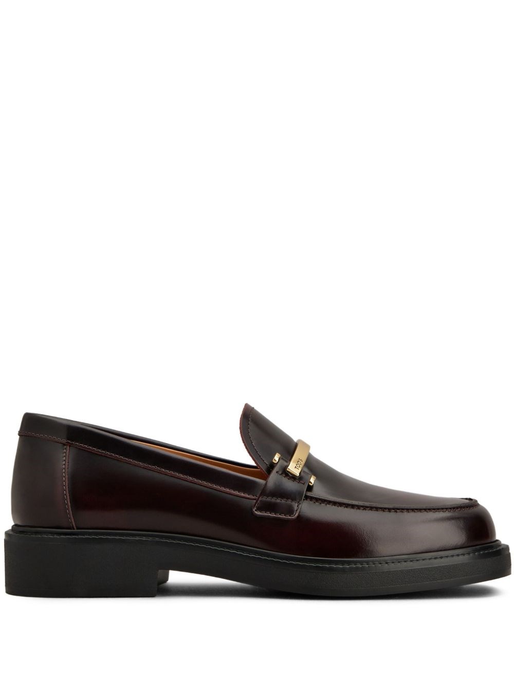 Tod's Leather Loafers With Metal Bar In Red