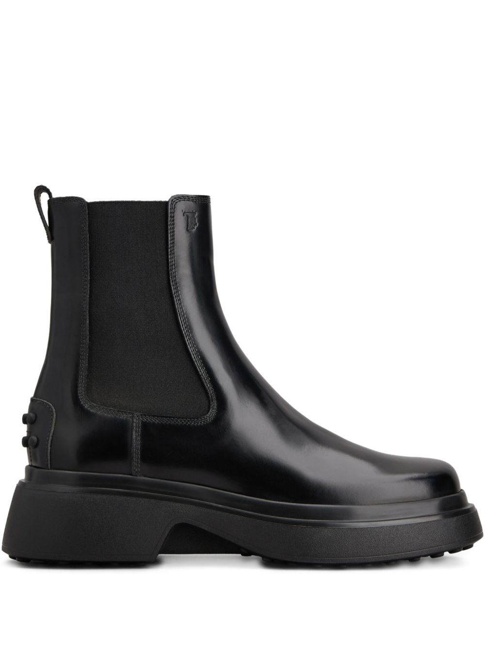 Tod's Black Leather Ankle Boots With Elastic Panels In Black