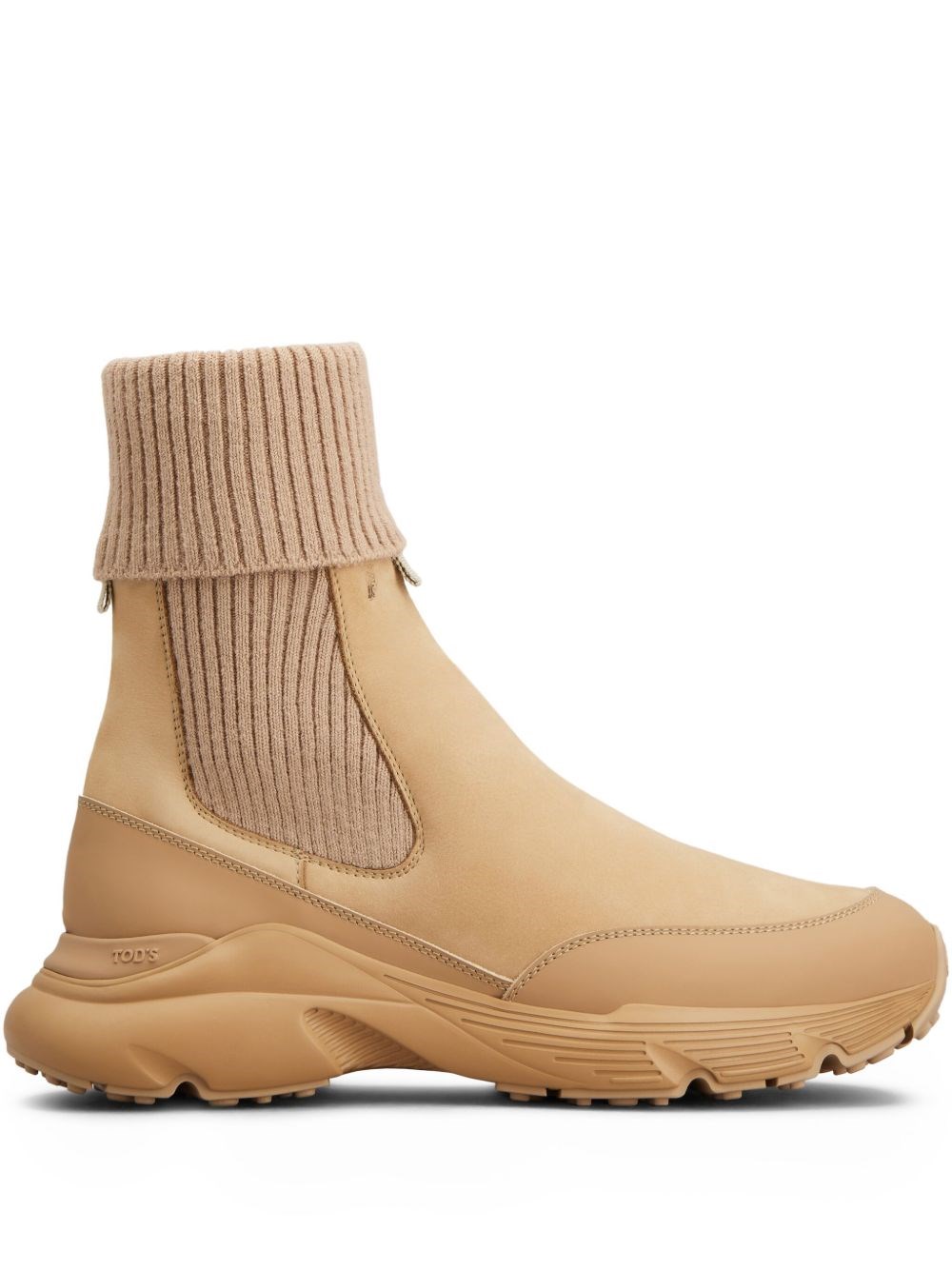 Tod's Leather Knitted Boots In Sand