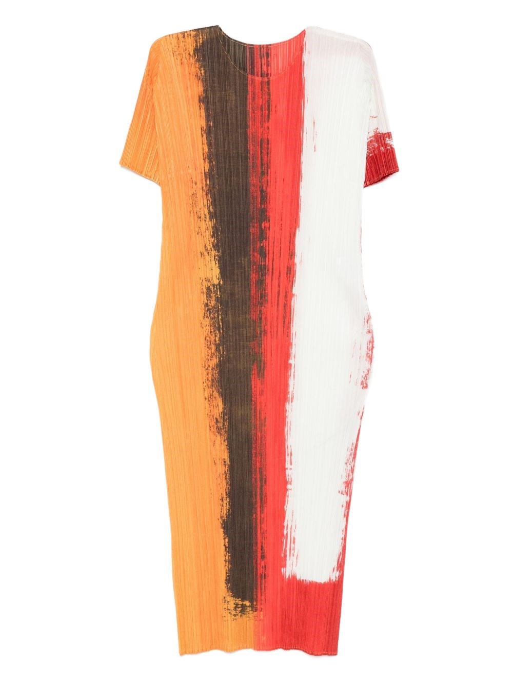 Issey Miyake Pleated Paint-effect Midi Dress In Red