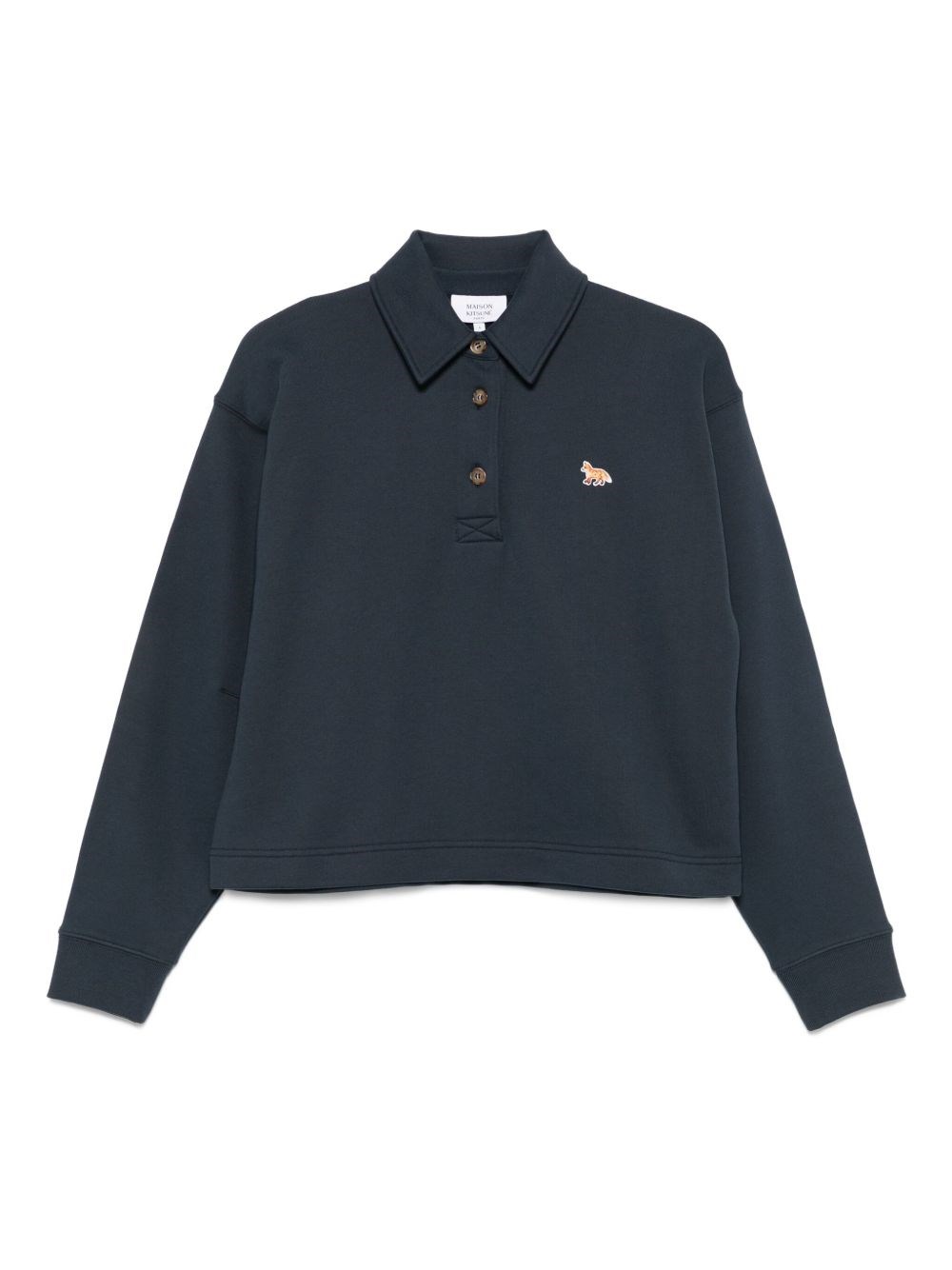 Maison Kitsuné Navy Polo-style Sweatshirt With Logo Patch In Blue