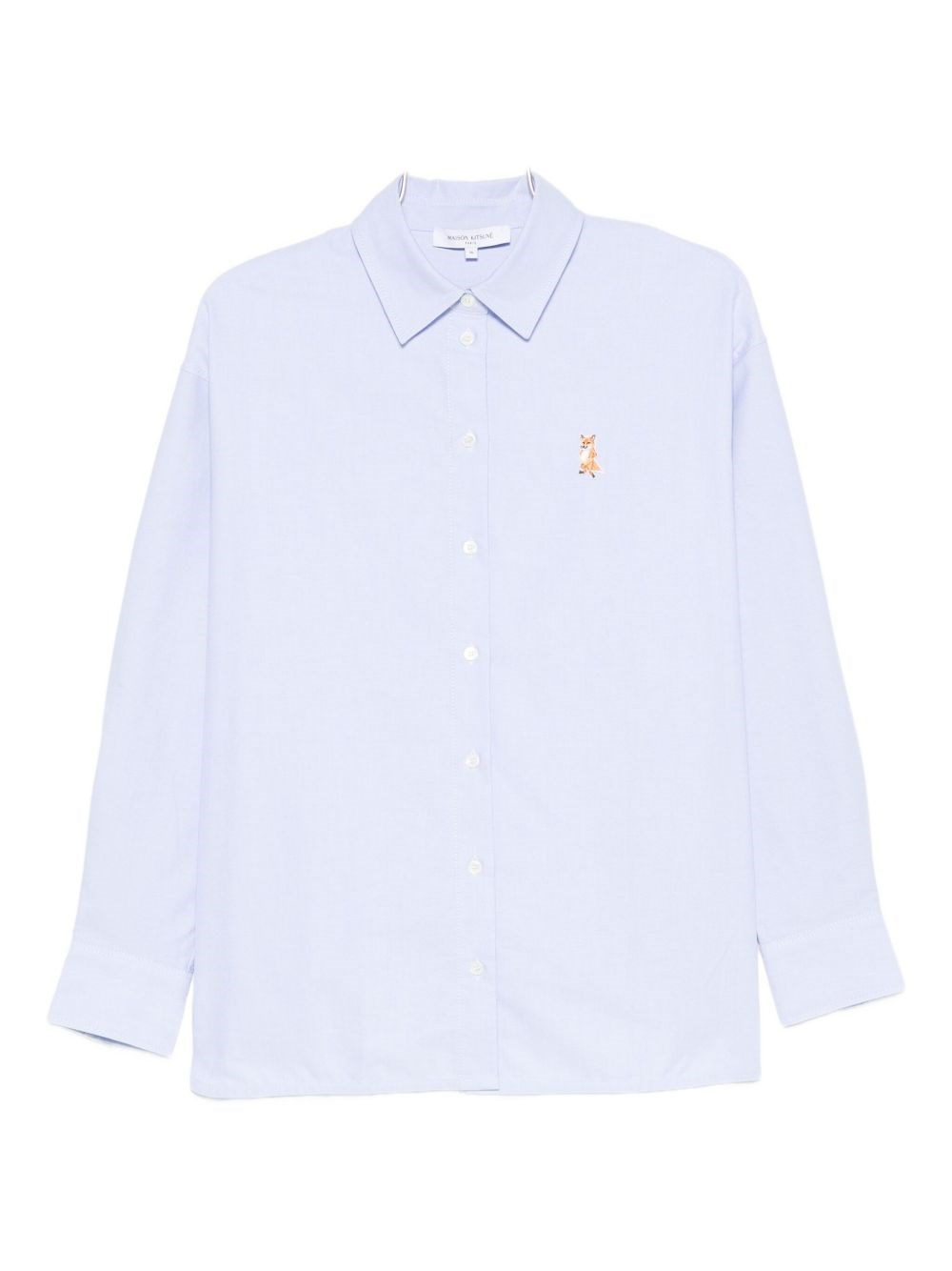 Maison Kitsuné Cotton Shirt With Long Sleeves And Structured Collar In Blue