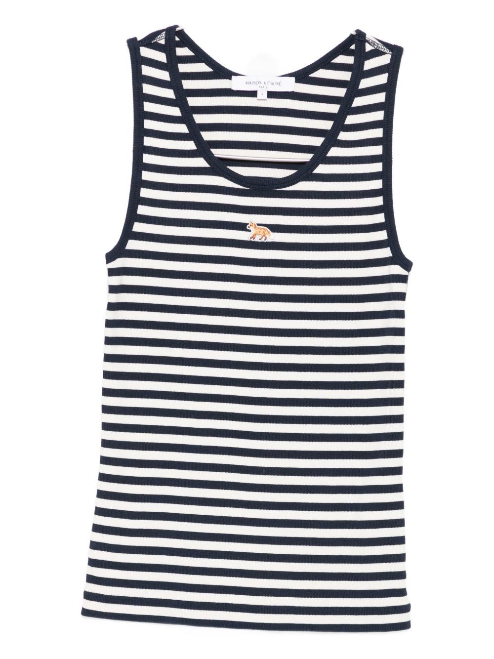 Maison Kitsuné Maison Kitsune' Baby Fox Striped Cotton Top In Blue