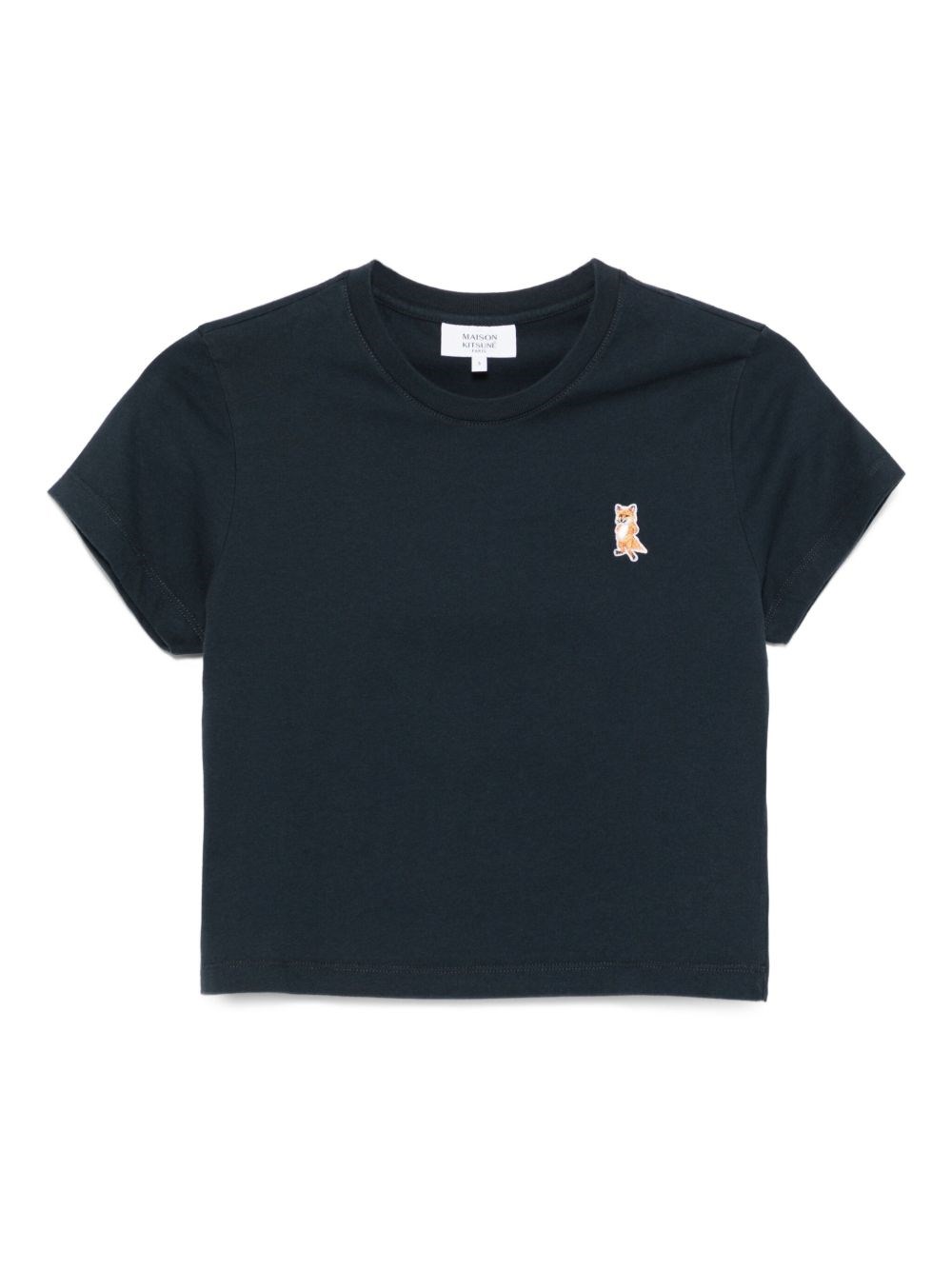 Maison Kitsuné Lady Fox Baby Embroidered Cotton Cropped Top In Blue