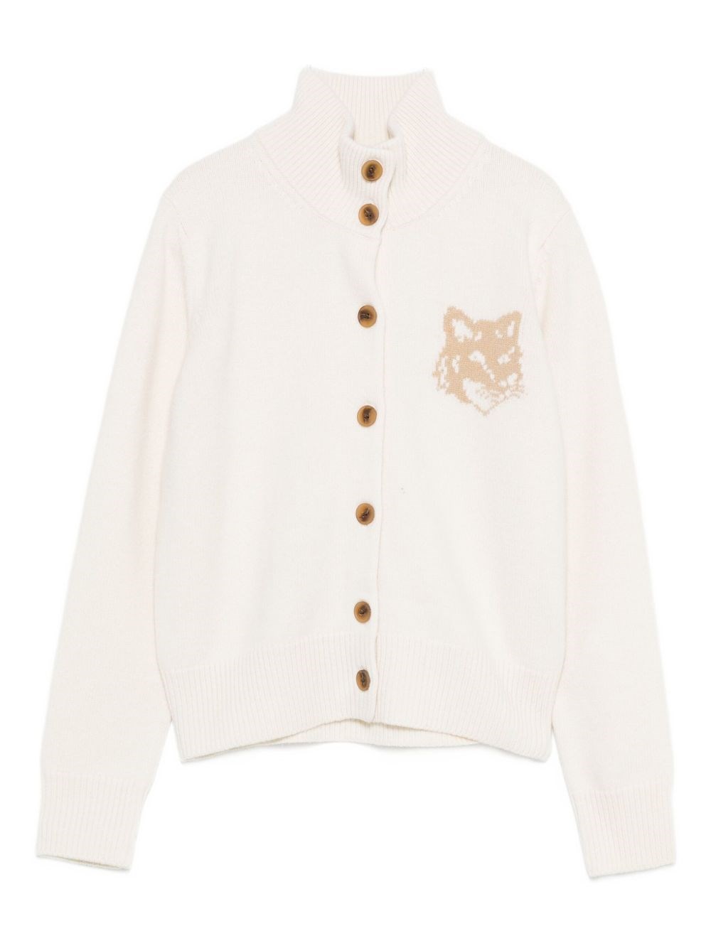 Maison Kitsuné Fox Head Intarsia Merino High Neck Cardigan Knitwear Beige In Neutral