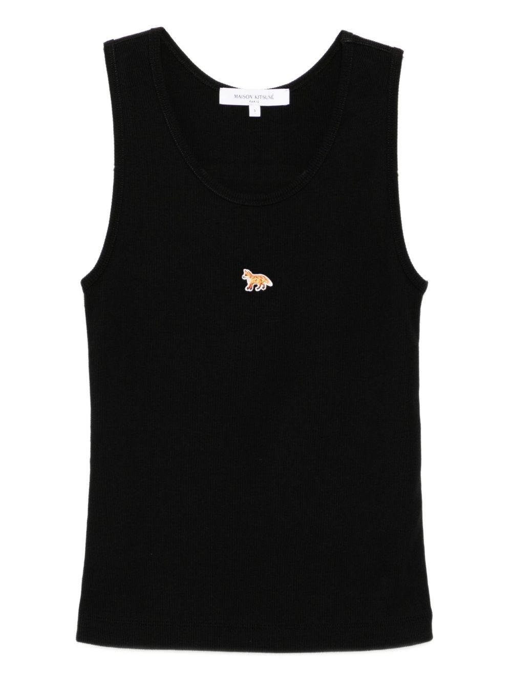 Maison Kitsuné Black Top With Ribbed Design And Baby Fox Embroidered On The Front In Cotton Woman In Black