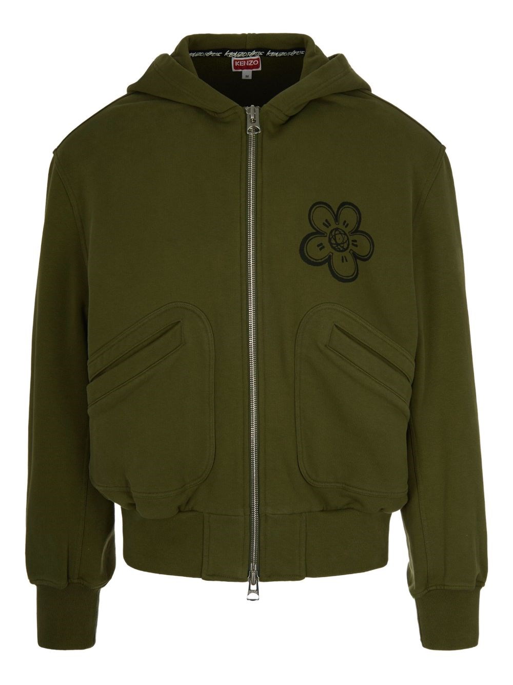 Kenzo Futura Logo Zipped Hoodie In Green