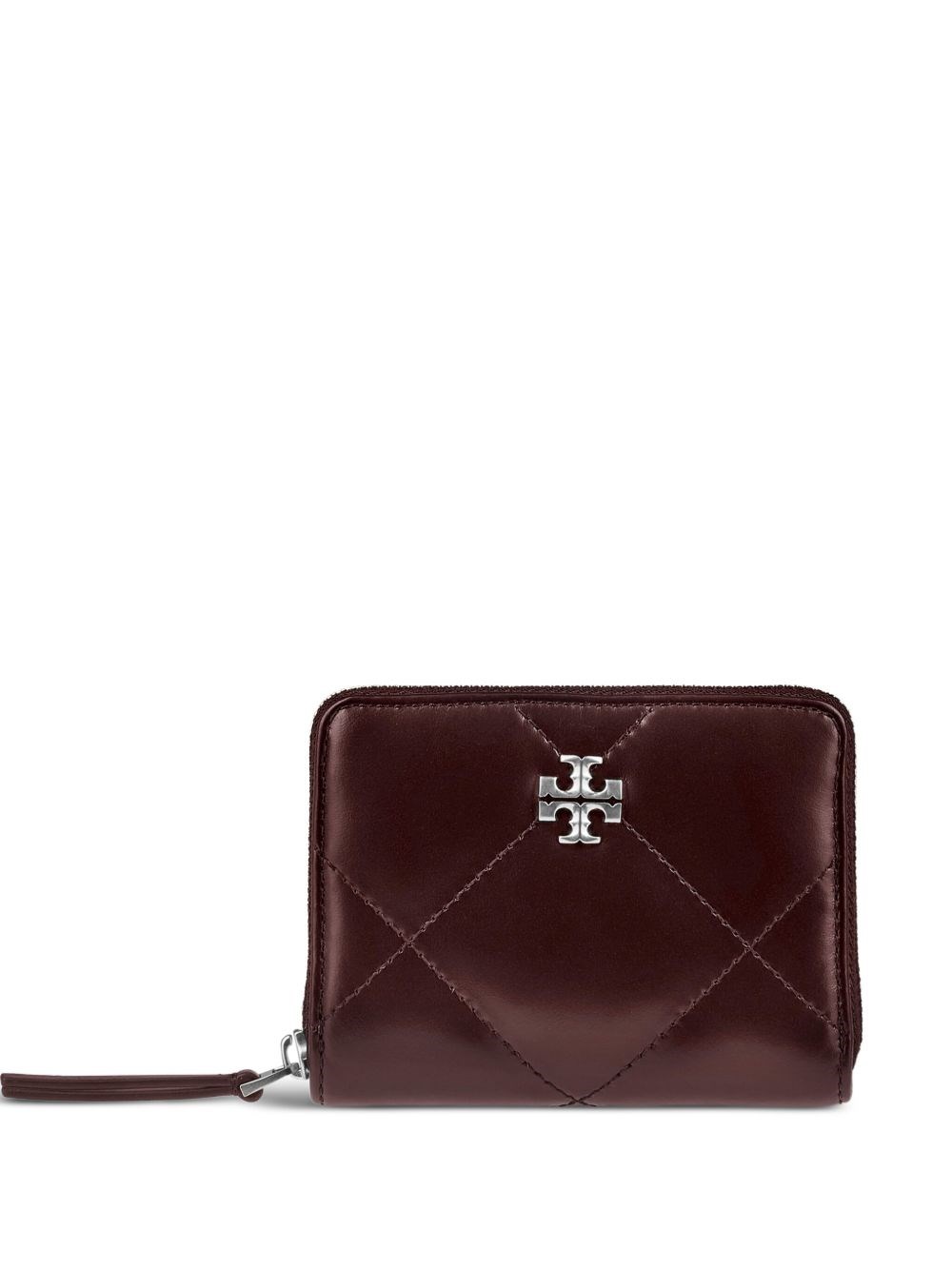 Tory Burch Small Kira Distressed Diamond Quilted Leather Zip Wallet In Red