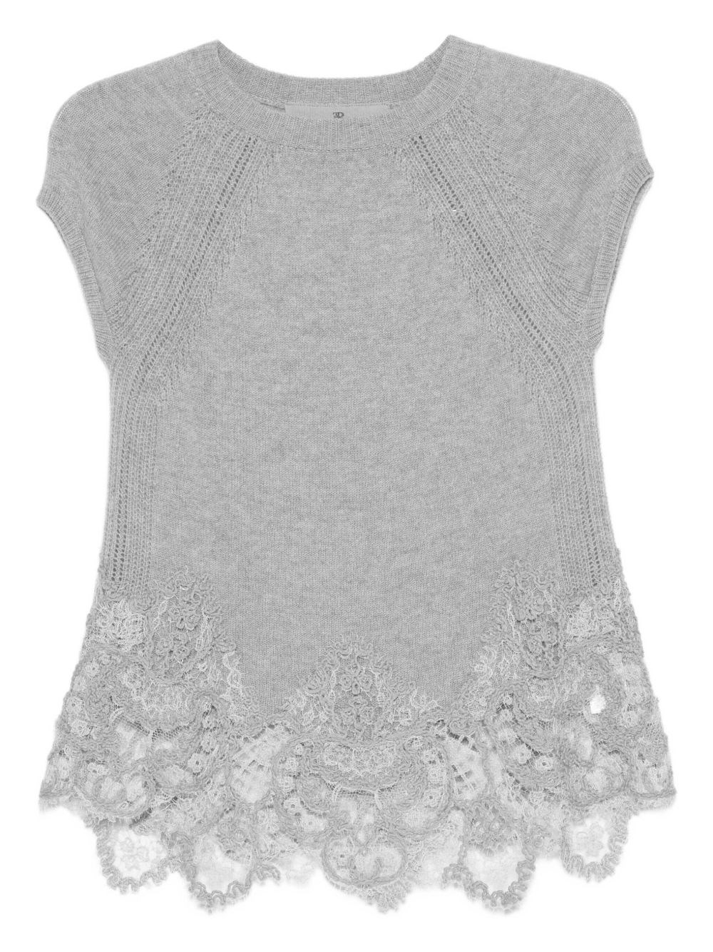 Ermanno Scervino Cashmere Lace Top Cap Sleeves In Gray