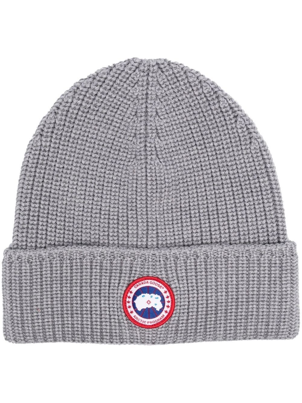 Canada Goose Wool Beanie With Logo And Turn-up Brim In Gray
