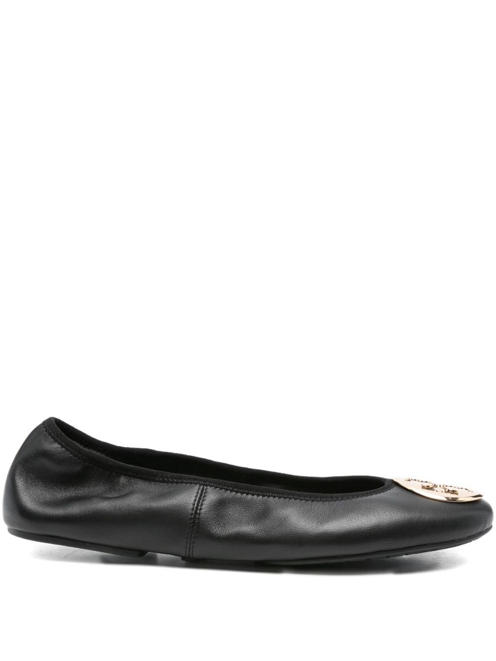 Tory Burch Logo-plaque Leather Ballet Flats In Black