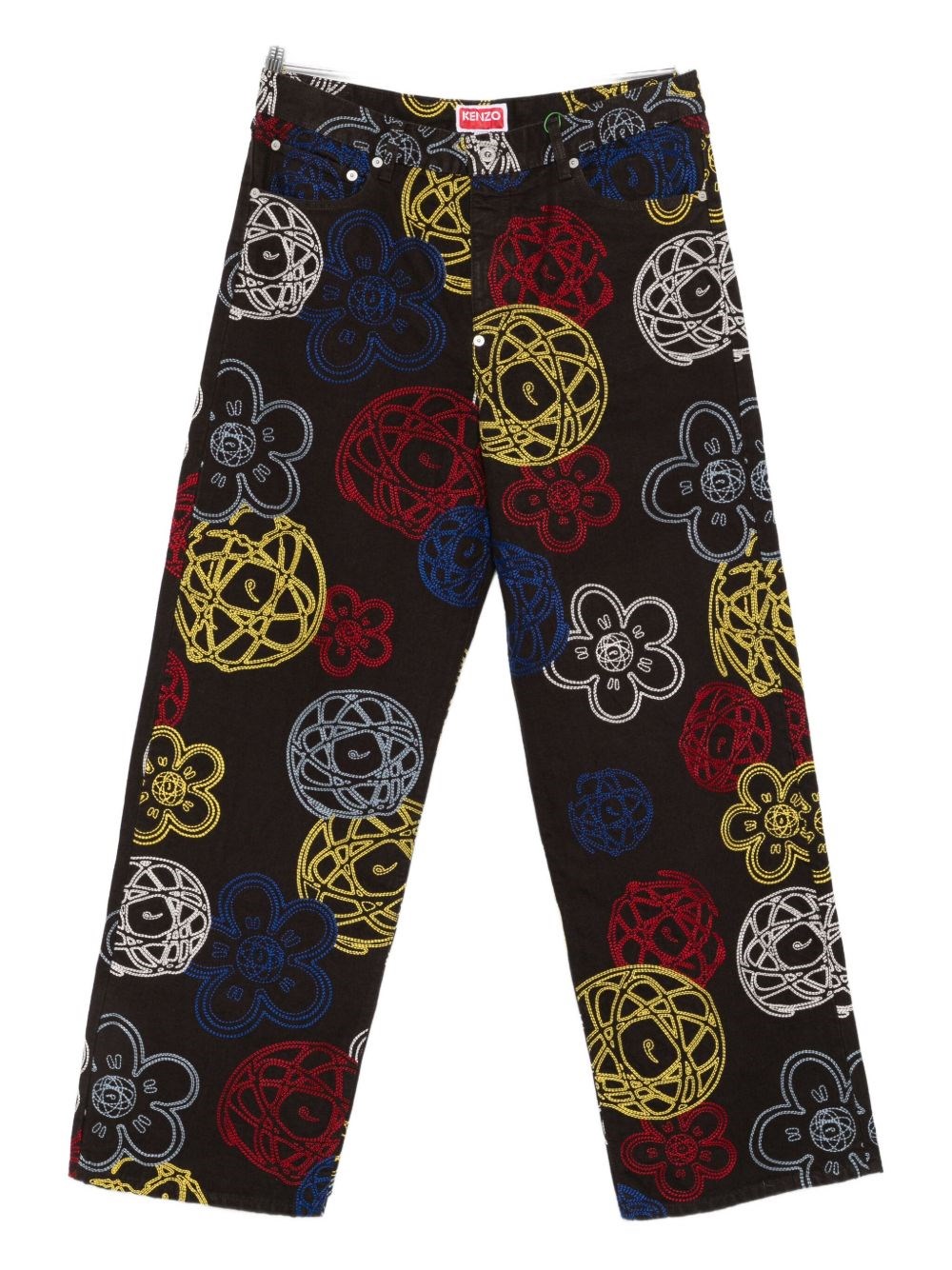 Kenzo Futura Embroidered Cotton Trousers In Multi