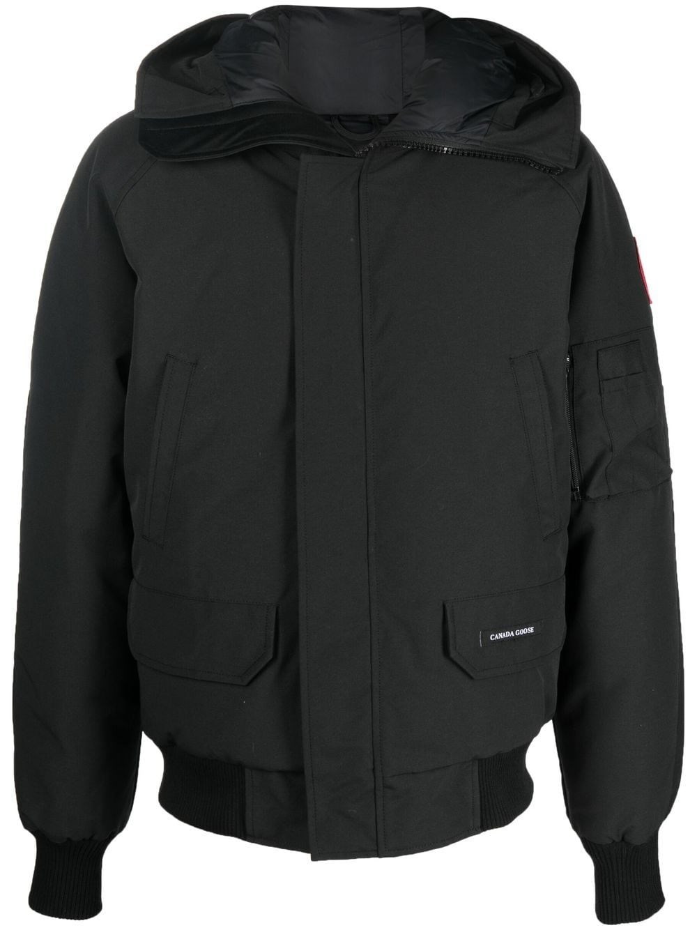 Canada Goose Hooded Bomber Jacket Featuring Front Pockets In Black