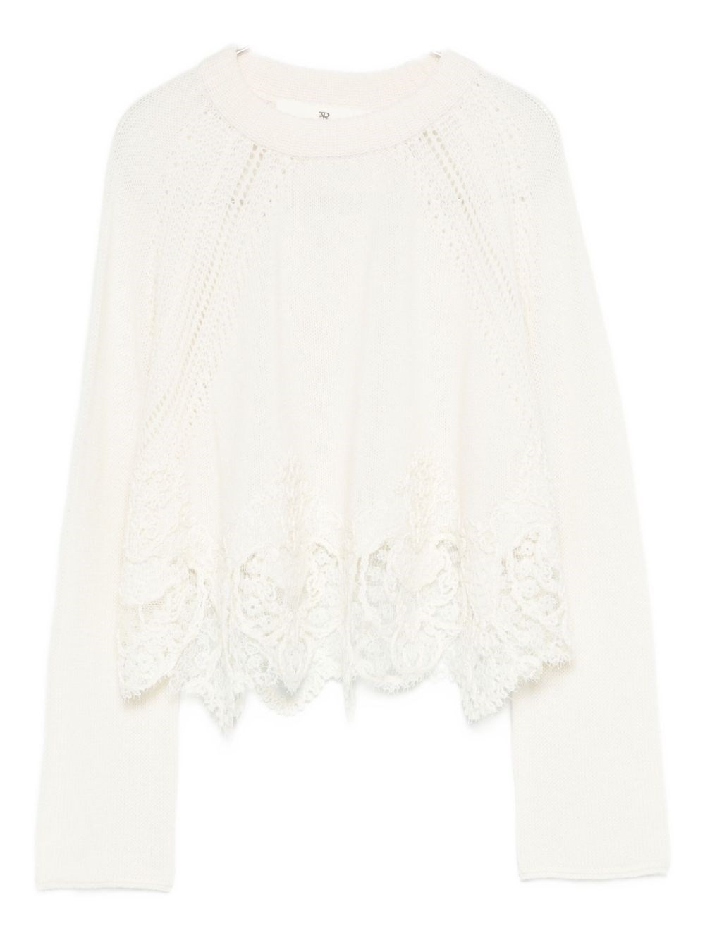 Ermanno Scervino Cropped Cashmere Sweater Lace Hem In White