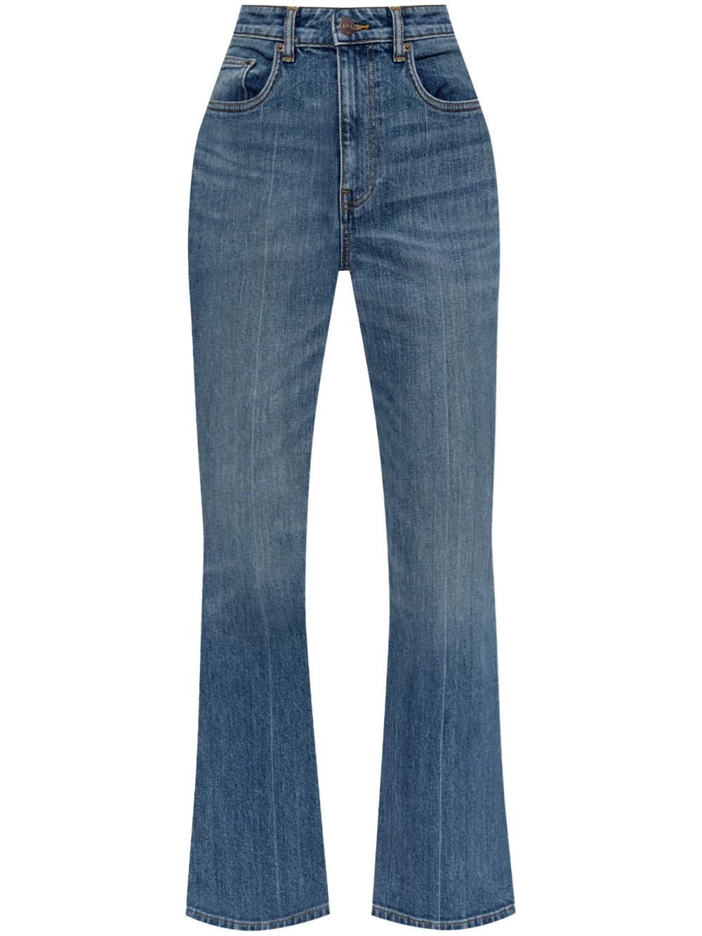 Tory Burch Cropped Flare Jeans With Classic Blue Wash And Five-pocket Design In Blue