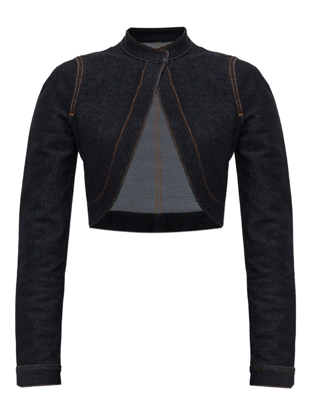 Alaïa Denim Knit Cropped Cut-out Jacket In Black
