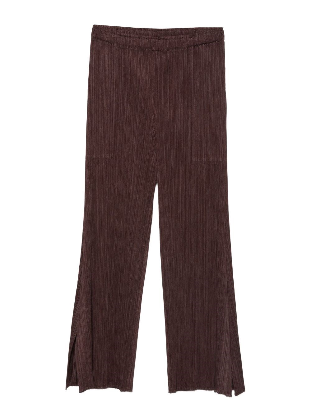 Issey Miyake Elastic Waistband Wide Leg Trousers In Brown