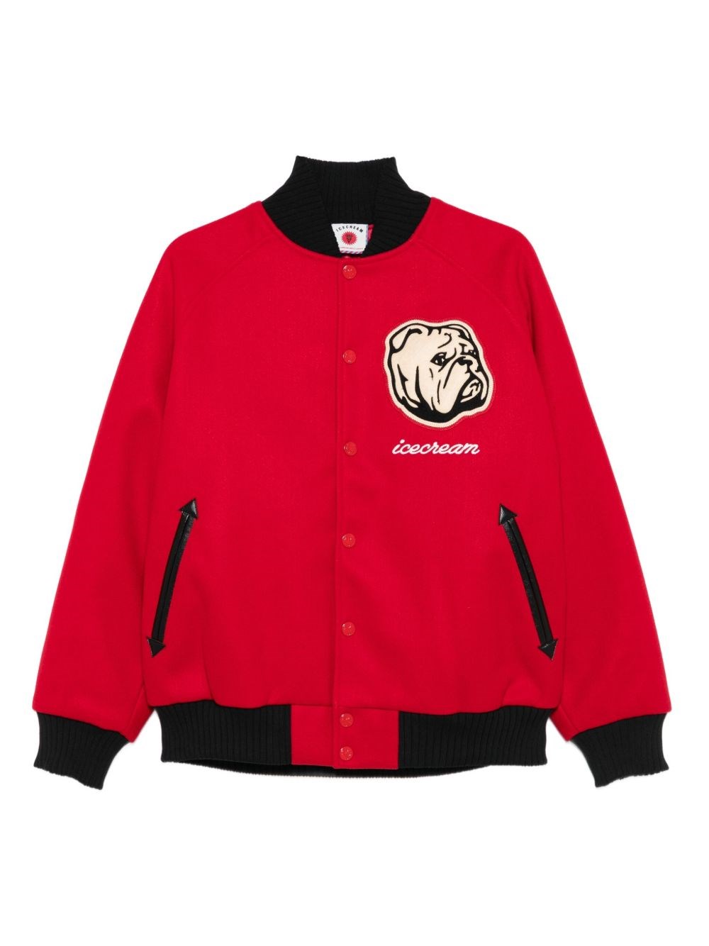 Icecream Mens Red Bulldog Applique Brushed-fleece Varsity Jacket In Red