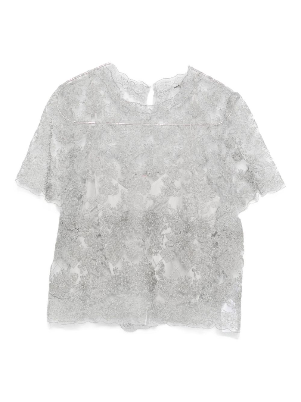 Ermanno Scervino Grey Lace-trimmed Short-sleeved T-shirt In Gray