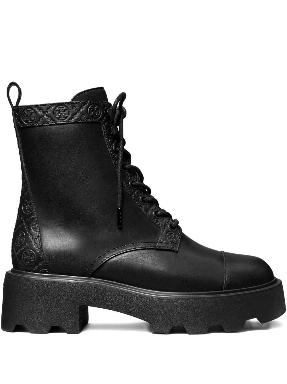 Tory Burch Monogram Leather Ankle Boots In Black