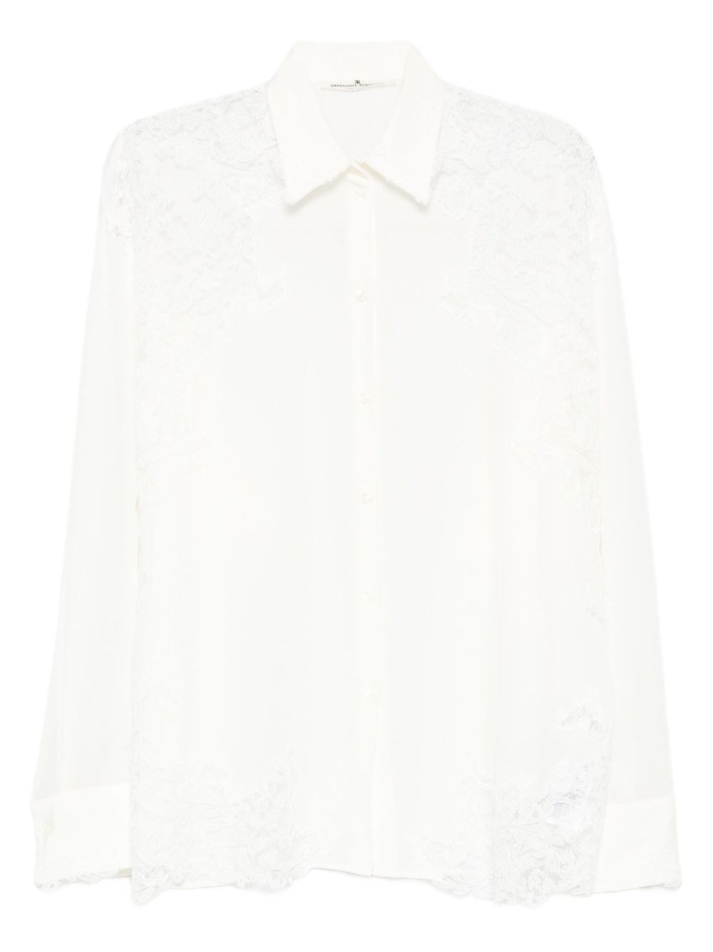 Ermanno Scervino Sheer Panel Silk Shirt With Lace Trim In White
