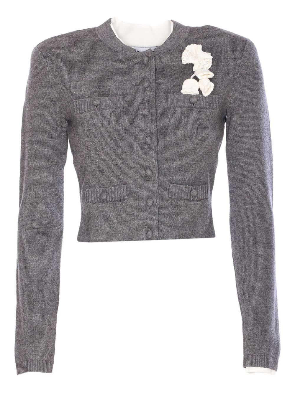 Self-portrait Grey Crochet Flower Cardigan Clothing In Gray