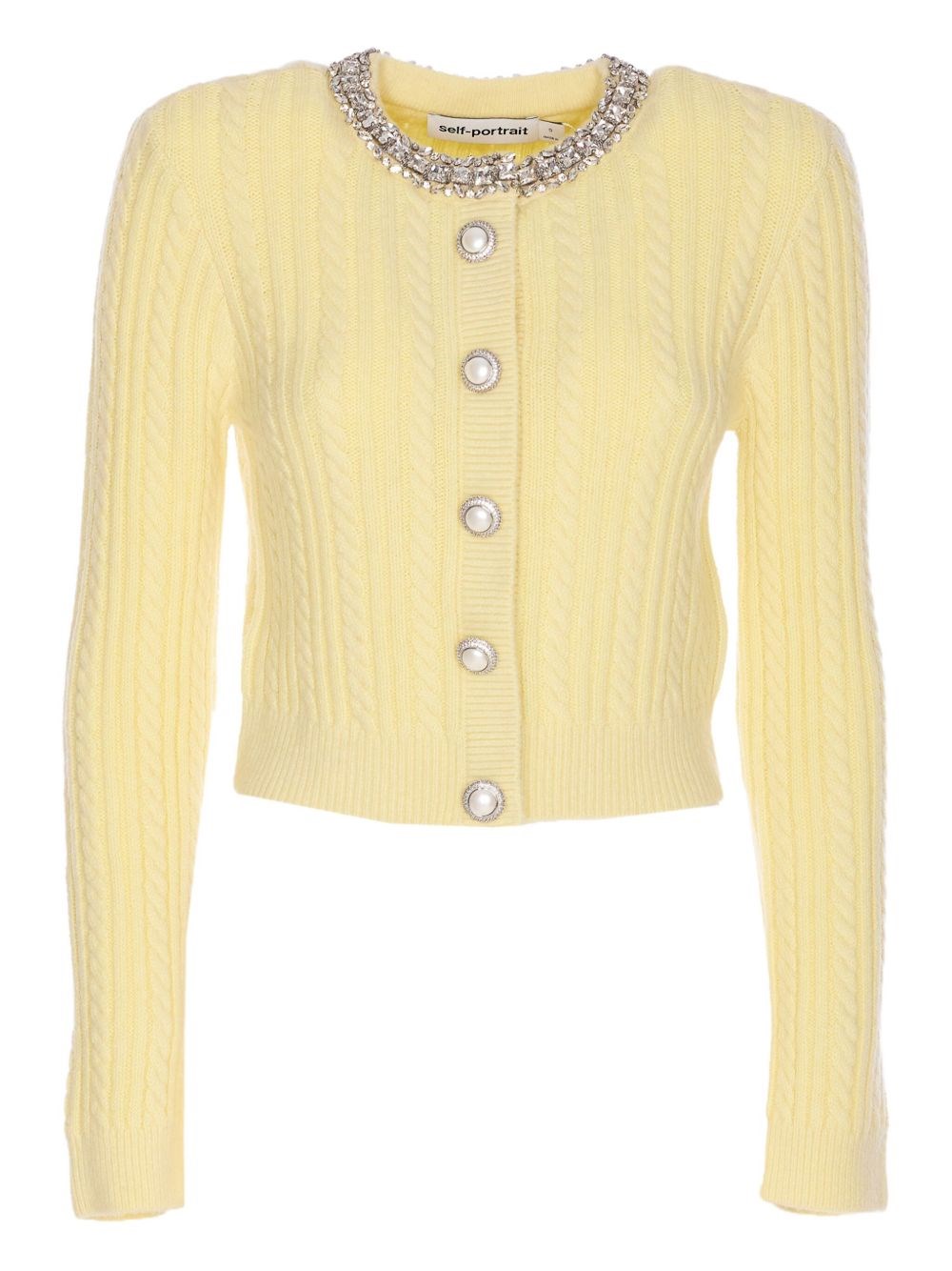 Self-portrait Crystal-embellished Cable-knit Cardigan In Brown