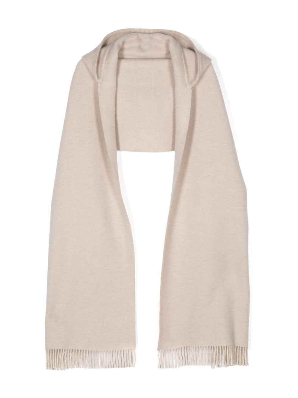 Brunello Cucinelli Wool And Cashmere Hooded Scarf In Sand