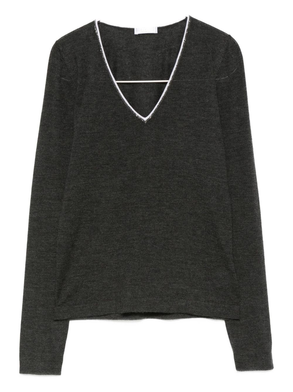 Brunello Cucinelli Cashmere And Silk V-necked Sweater In Gray