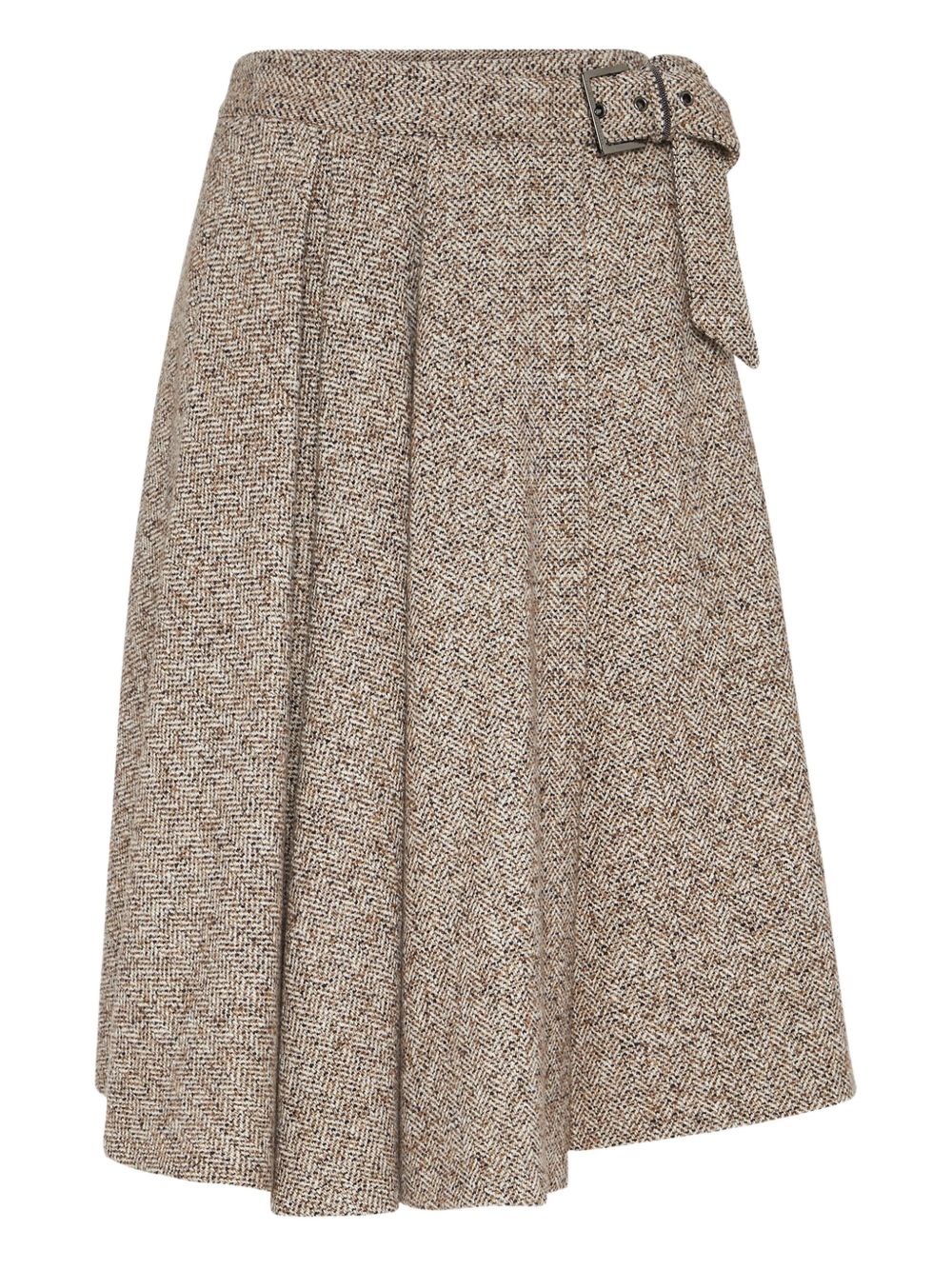 Brunello Cucinelli Kilt Midi Skirt In Sand