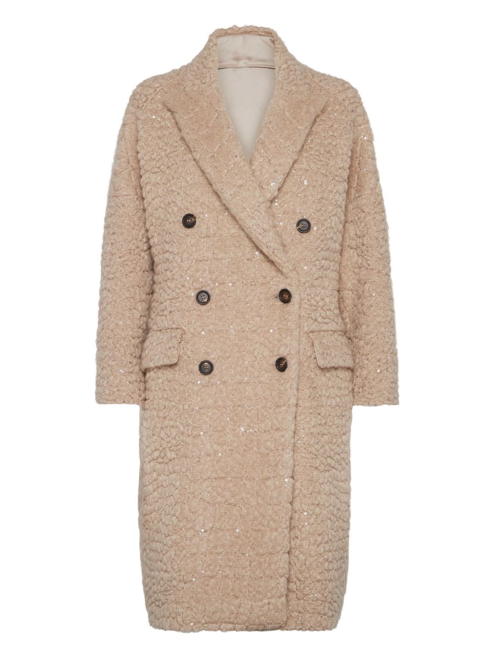 Brunello Cucinelli Wool Double-breasted Coat In Sand