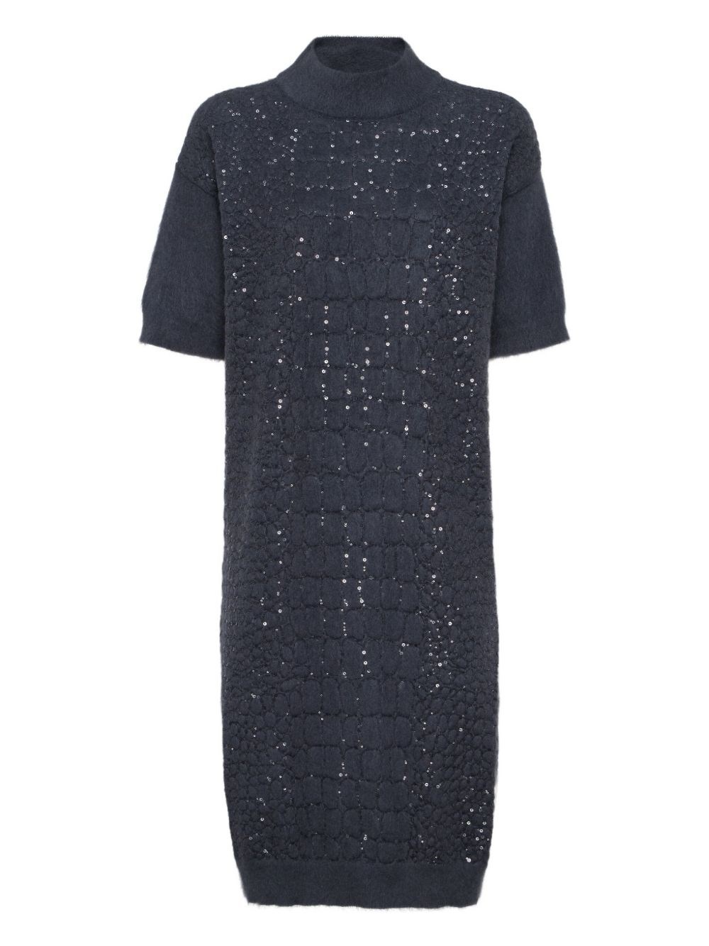 Brunello Cucinelli Textured Mohair Dress High Neck In Blue