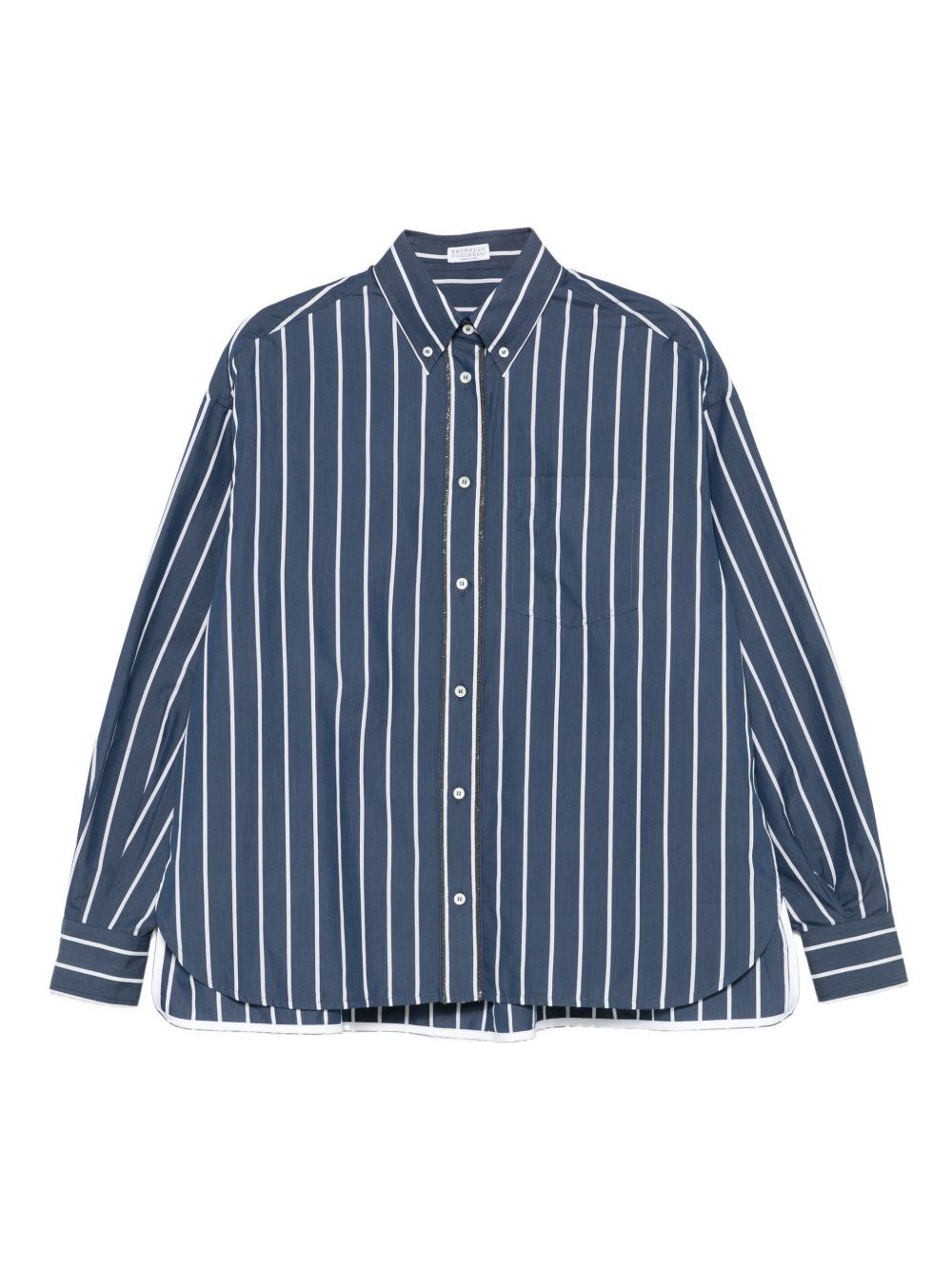 Brunello Cucinelli Striped Cotton Shirt Chest Pocket In Blue
