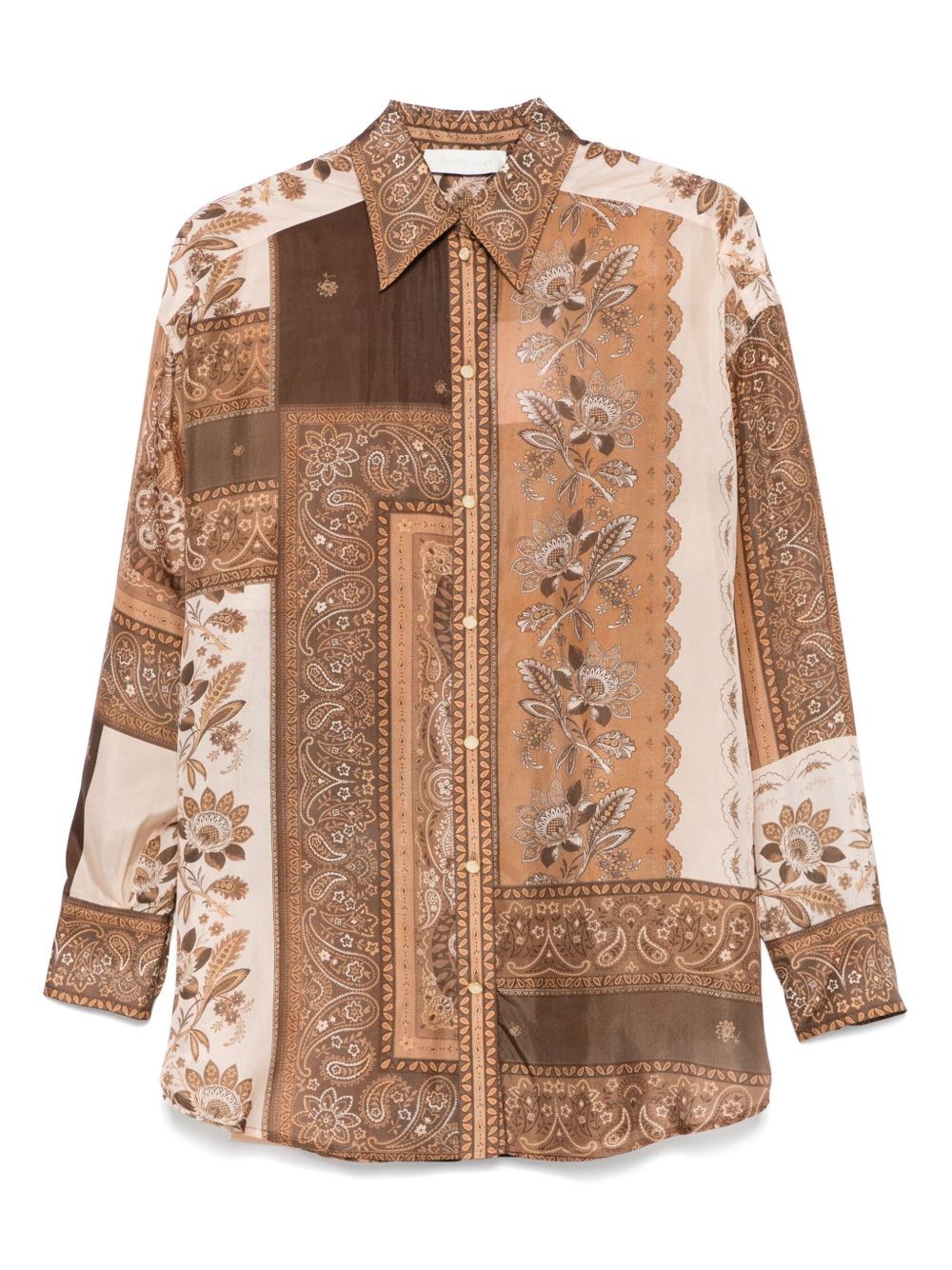 Zimmermann Lucky Printed Silk Shirt In Brown