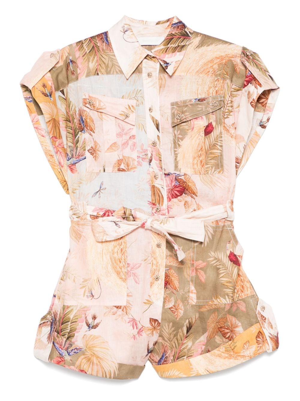Zimmermann Ascension Linen Playsuit In Pink