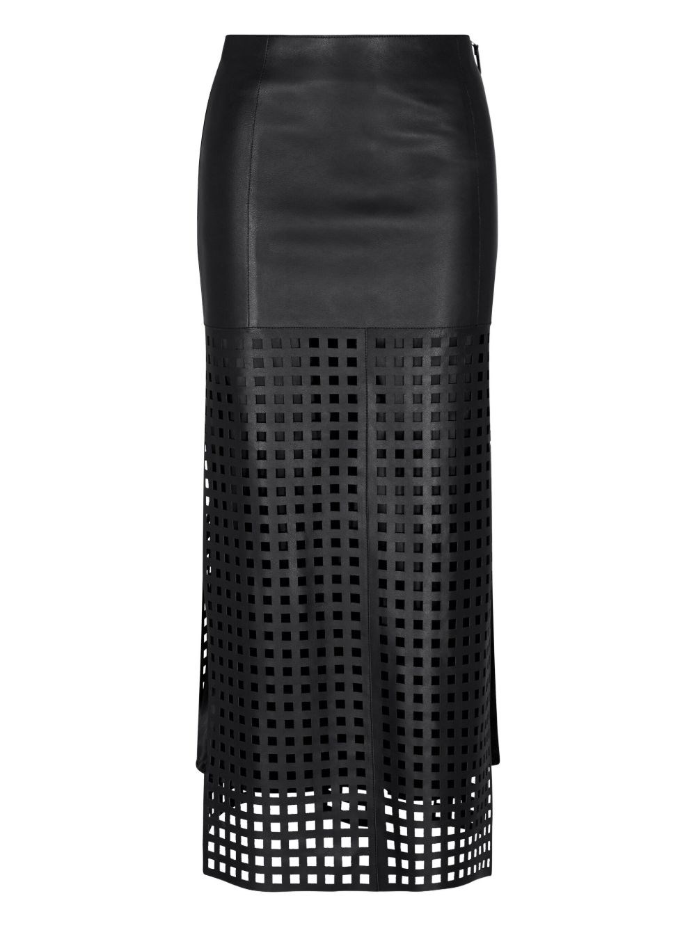 Emporio Armani Polygon Capsule Collection Midi Skirt In Vegetable-tanned Nappa Leather With Laser-cut Perforations In Black