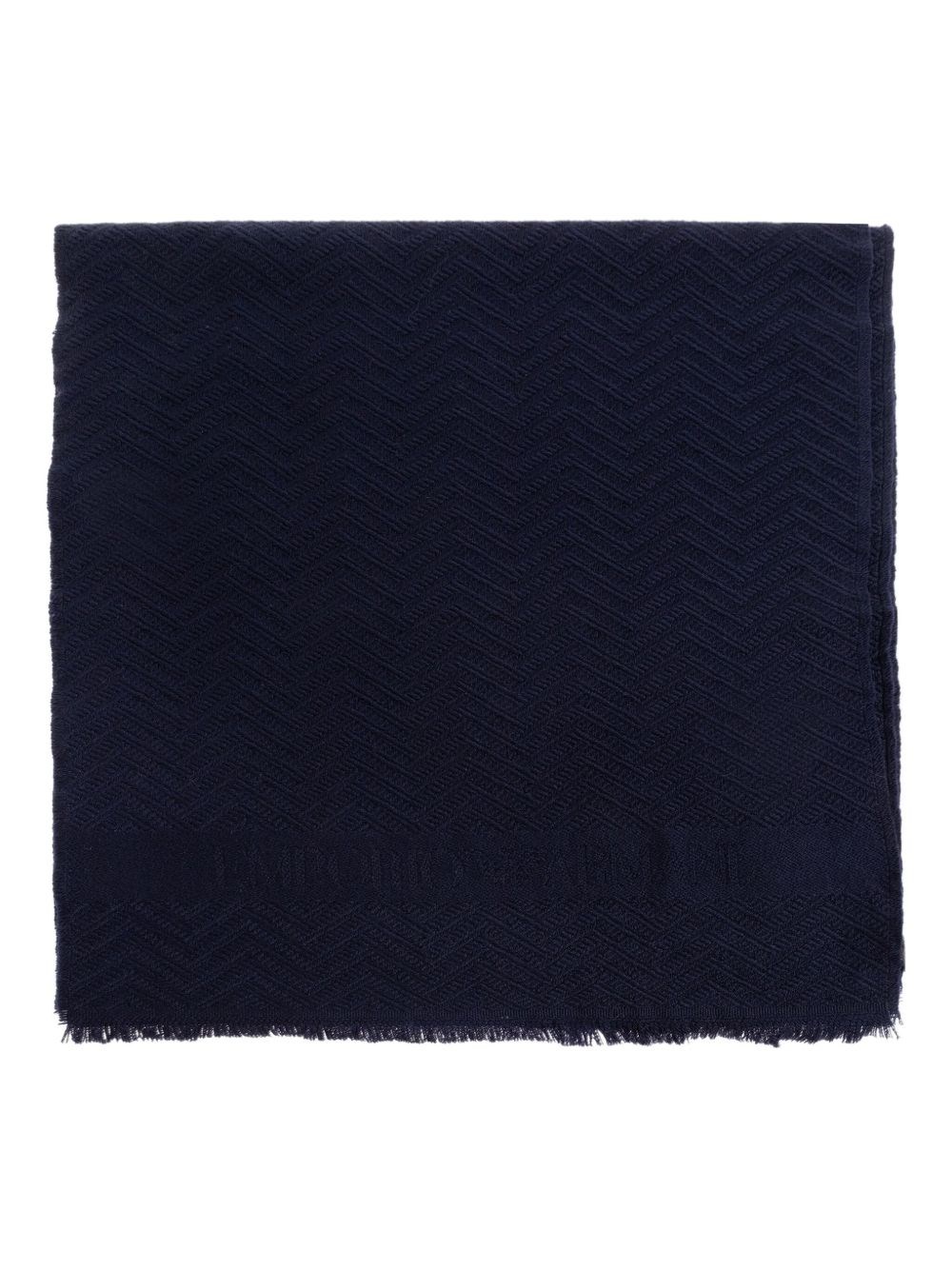 Emporio Armani Wool Scarf With Herringbone And Chevron Patterns In Blue