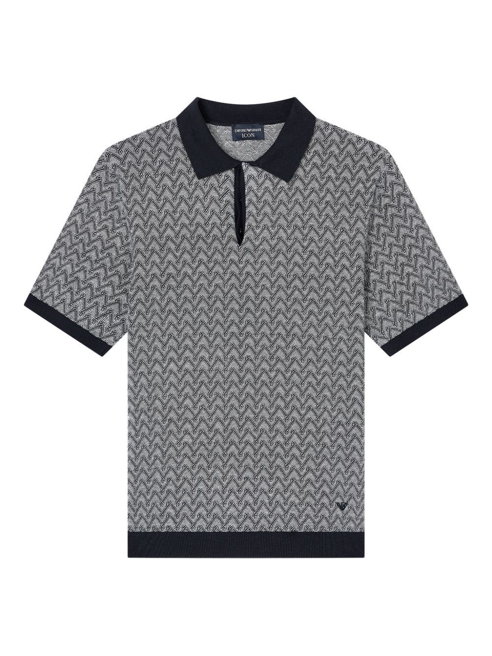 Emporio Armani Icon Polo-collar Jumper In Chevron-motif Jacquard In Blue