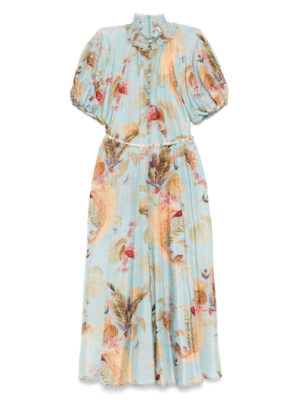 Zimmermann Women Aqua Palm Floral Habotai Silk Ascension Maxi Dress In Blue