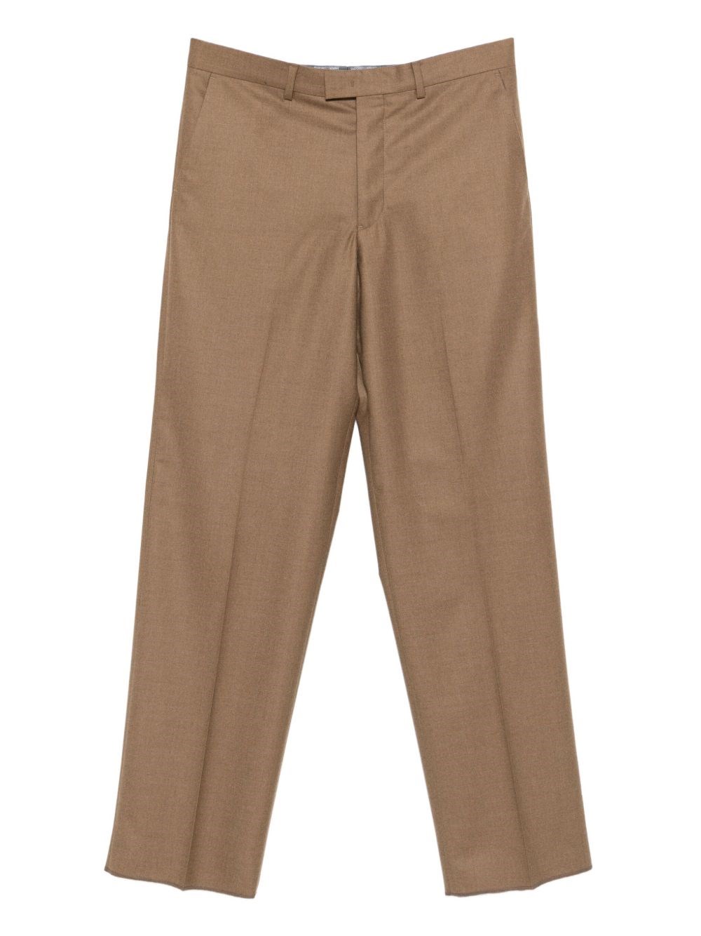 Emporio Armani Tailored Wool Trousers With Pockets And Crease In Brown