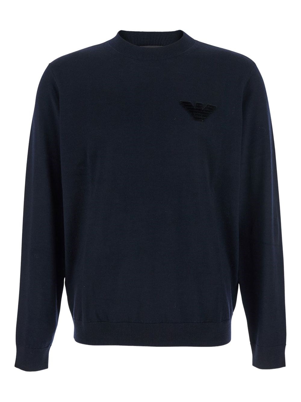 Emporio Armani Dark Blue Sweater With Logo Embroidery In Wool And Cotton Man In Blue